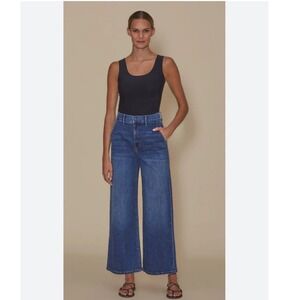 Le Jean Jude Trouser Wide Leg High Rise Jeans Medium Dark Wash Size 27